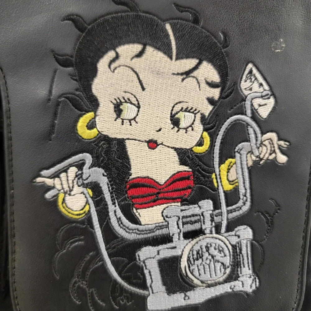 Vintage 2002 Betty Boop Biker Motorcycle Mini Backpack Black Faux‎ Leather Y2K